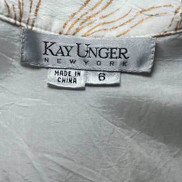 Kay Unger 100% Cotton Cap Sleeve White Gold Midi Summer Romantic Dress Sz 6 - Picture 11 of 13